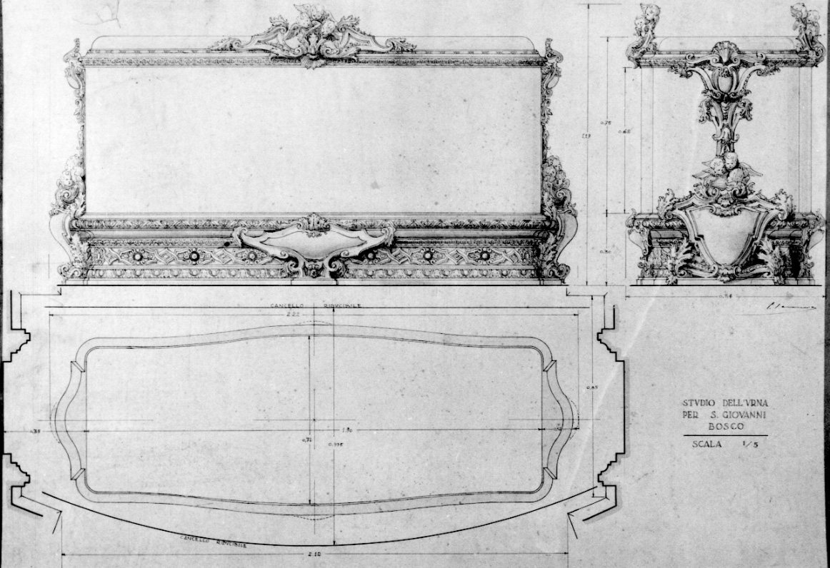 progetto di urna (disegno, opera isolata) di Casanova Giulio (primo quarto sec. XX)