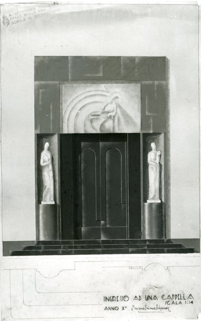 portale di ingresso ad una cappella (disegno, opera isolata) di Echaniz Erinna Emma (secondo quarto sec. XX)