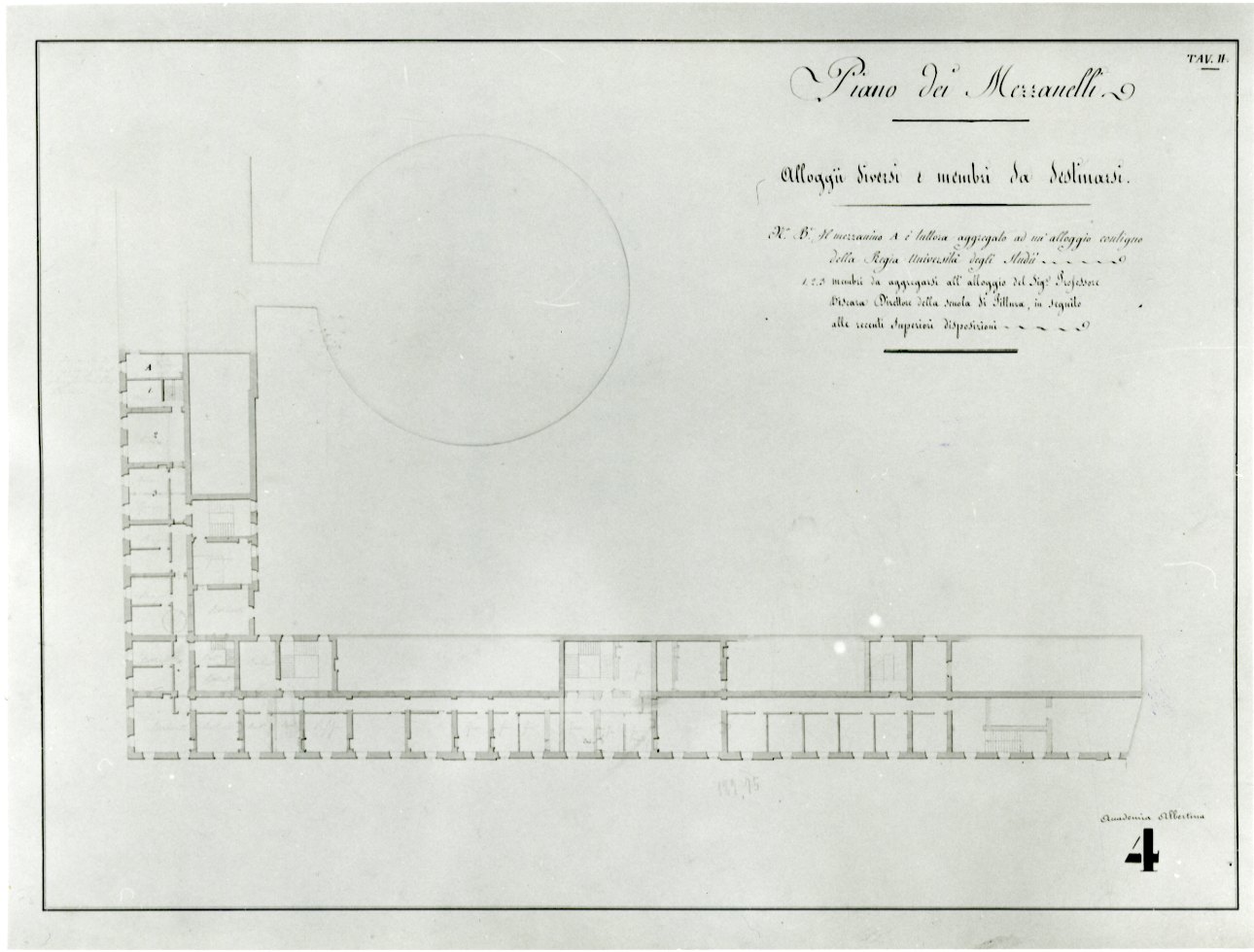 pianta del piano ammezzato della Accademia Albertina di Belle Arti di Torino (disegno, opera isolata) di Mosca Carlo Bernardo (sec. XIX)