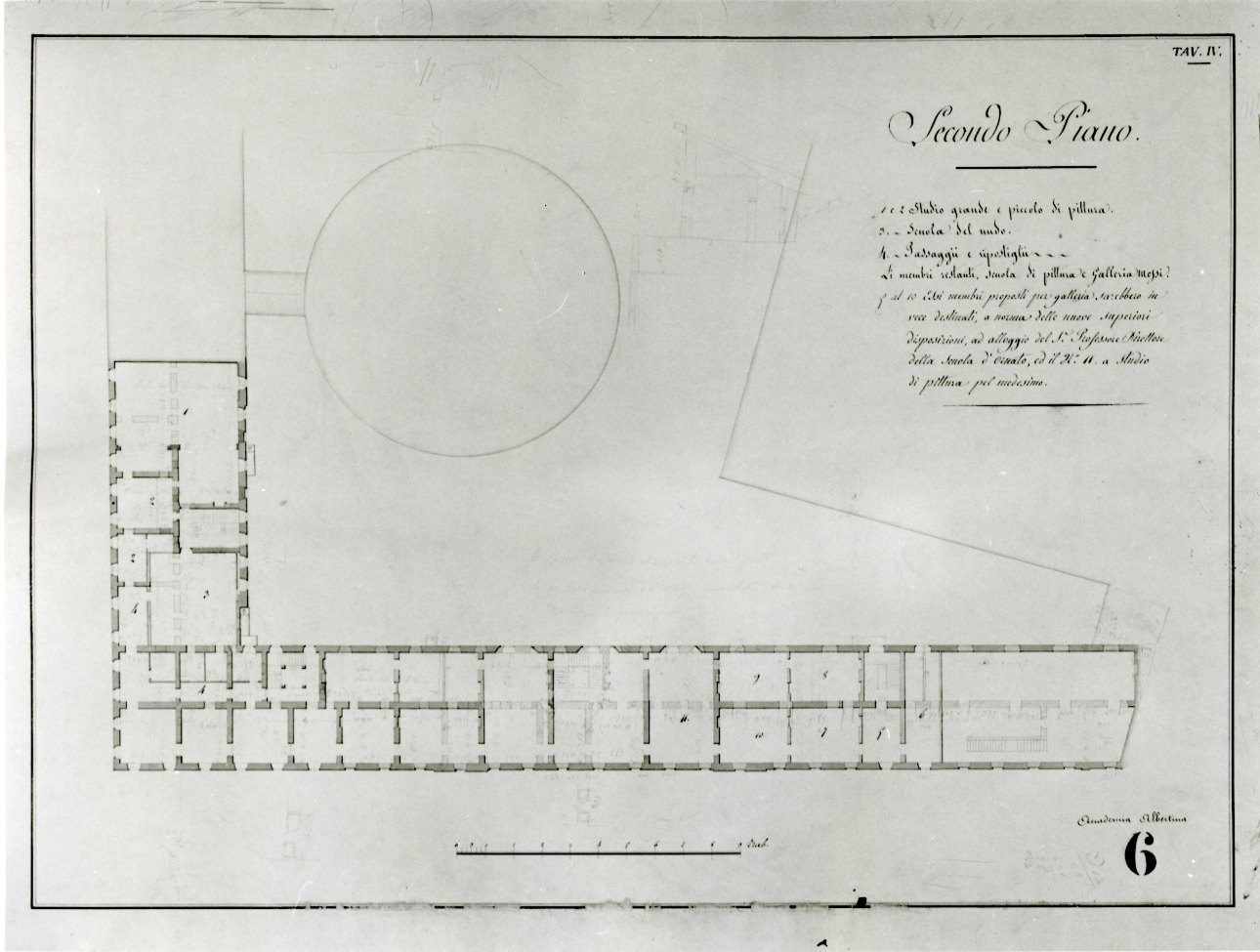 progetto di pianta del secondo piano della Accademia Albertina di Belle Arti di Torino (disegno, opera isolata) di Mosca Carlo Bernardo (secondo quarto sec. XIX)
