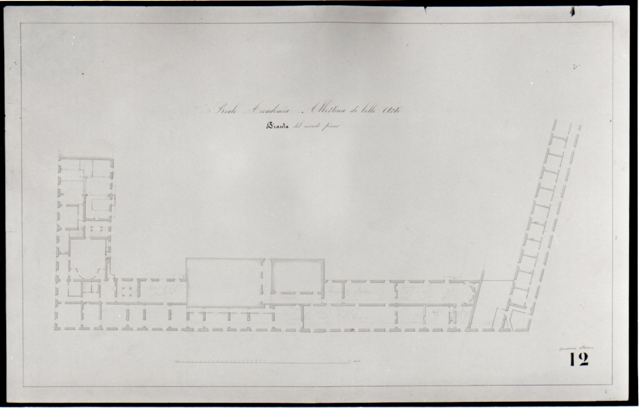 progetto di pianta del secondo piano della Accademia Albertina di Belle Arti di Torino (disegno, opera isolata) - ambito piemontese (metà sec. XIX)
