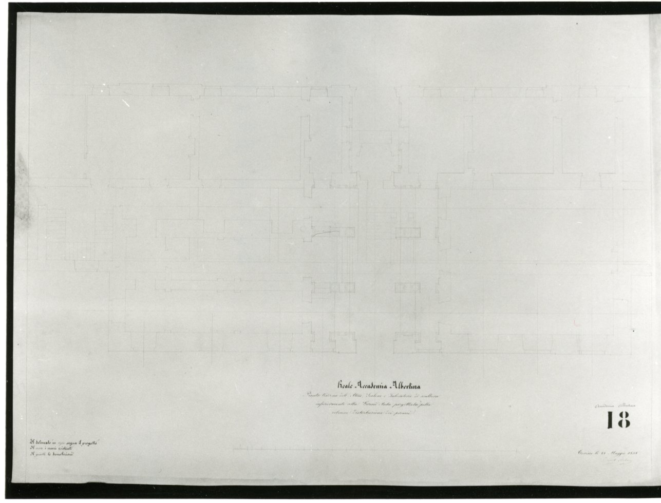 progetto di pianta dell'atrio della Accademia Albertina di Belle Arti di Torino (disegno, opera isolata) di Melano Ernest (secondo quarto sec. XIX)