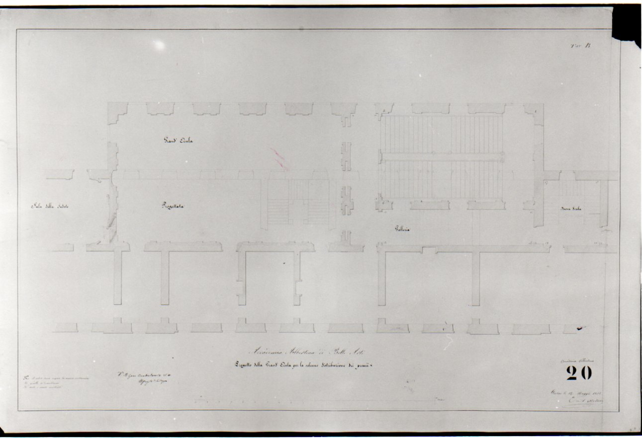 progetto di pianta della Gran Sala della Accademia Albertina di Belle Arti di Torino (disegno, opera isolata) di Melano Ernest (sec. XIX)