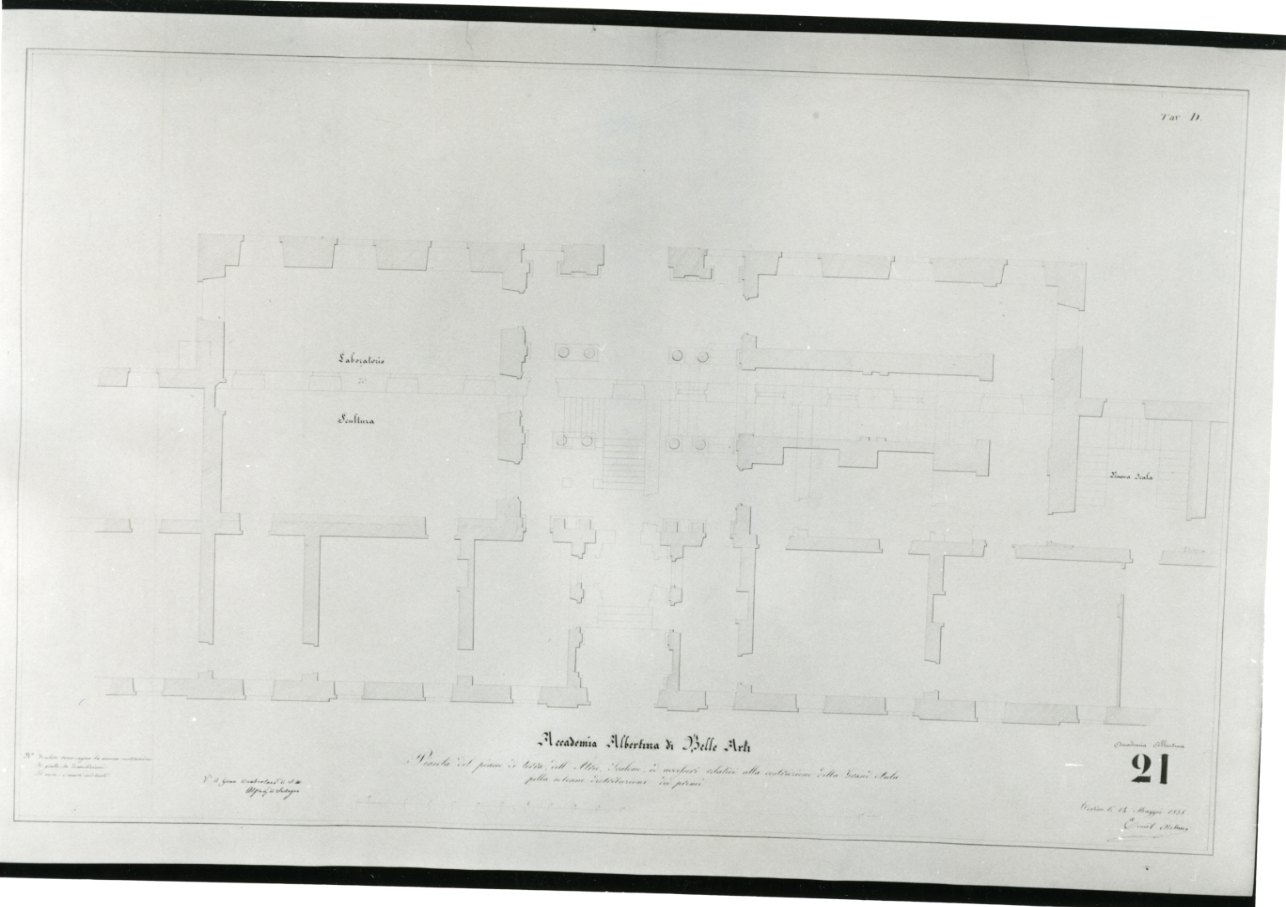 progetto di pianta del piano nobile della Accademia Albertina di Belle Arti di Torino (disegno, opera isolata) di Melano Ernest (secondo quarto sec. XIX)