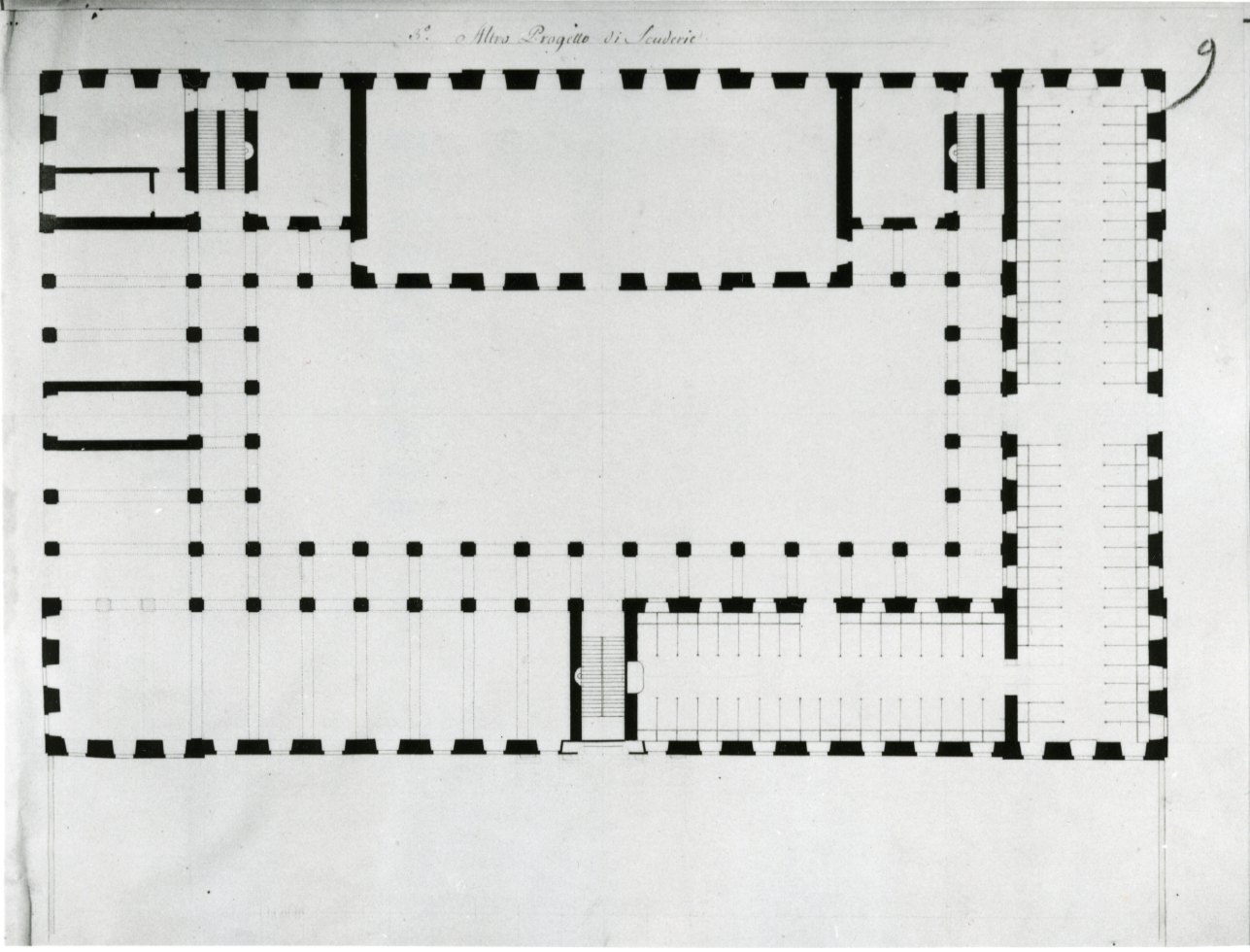 progetto di pianta delle scuderie del Principe di Carignano (disegno) di Castelli Filippo (sec. XVIII)