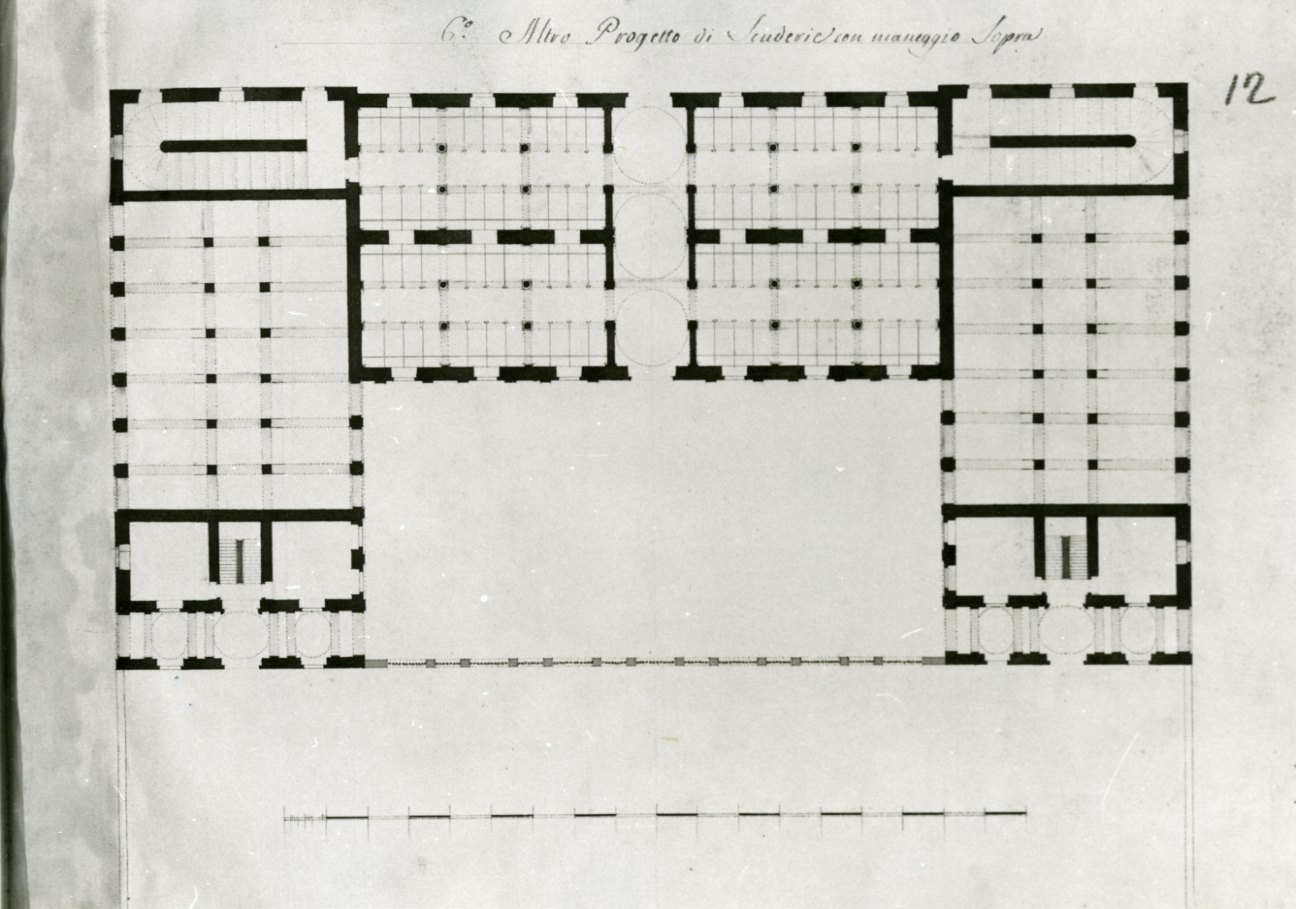 progetto di pianta delle scuderie del Principe di Carignano (disegno) di Castelli Filippo (sec. XVIII)