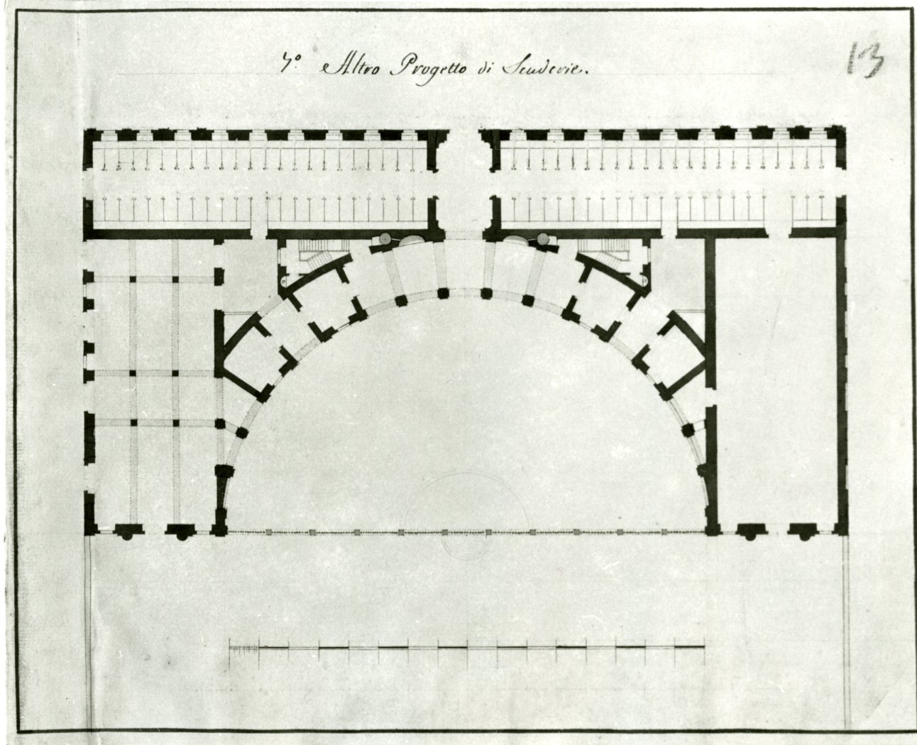 progetto di pianta delle scuderie del Principe di Carignano (disegno) di Castelli Filippo (sec. XVIII)