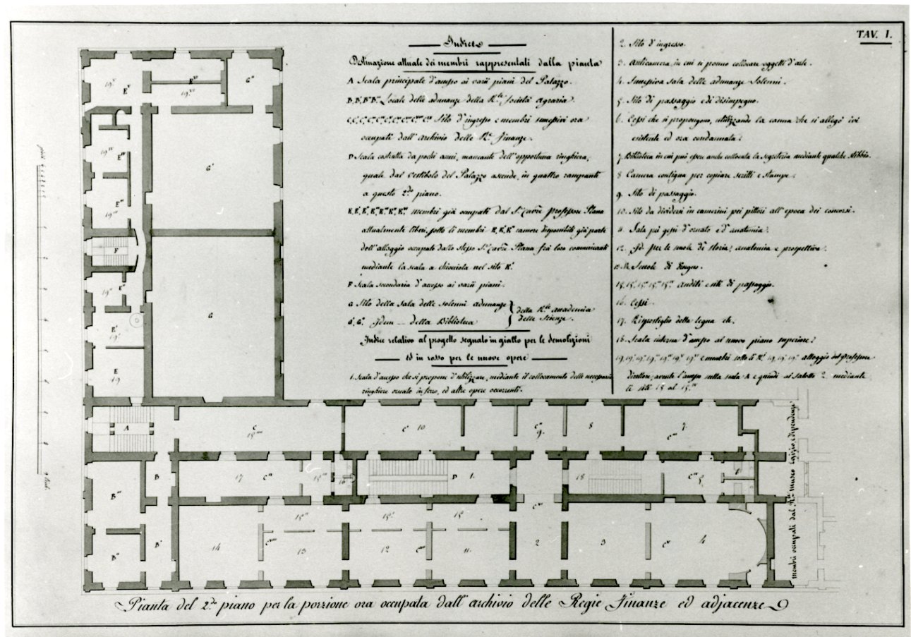 progetto di pianta di porzione del secondo piano della Accademia Albertina di Belle Arti di Torino (disegno) di Mosca Carlo Bernardo (secondo quarto sec. XIX)
