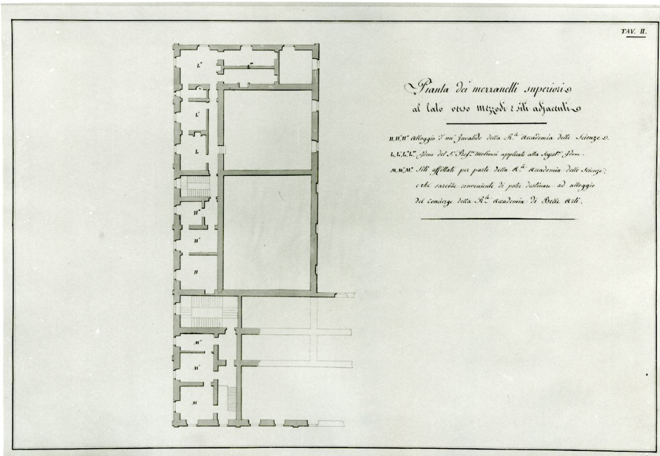 progetto di pianta dei mezzanini superiori della Accademia Albertina di Belle Arti di Torino (disegno) di Mosca Carlo Bernardo (secondo quarto sec. XIX)