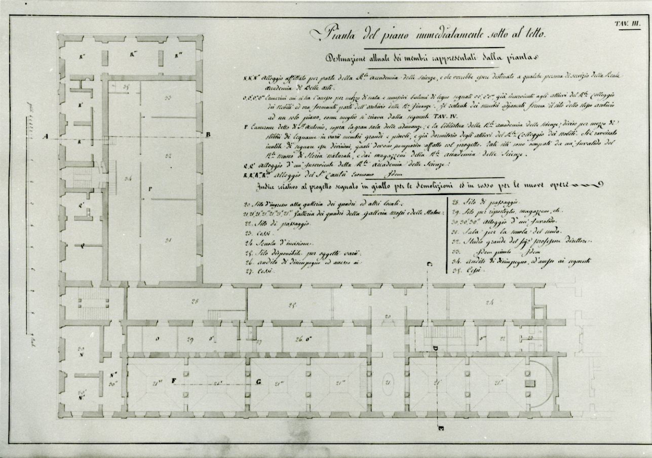 progetto di pianta del sottotetto della Accademia Albertina di Belle Arti di Torino (disegno) di Mosca Carlo Bernardo (secondo quarto sec. XIX)