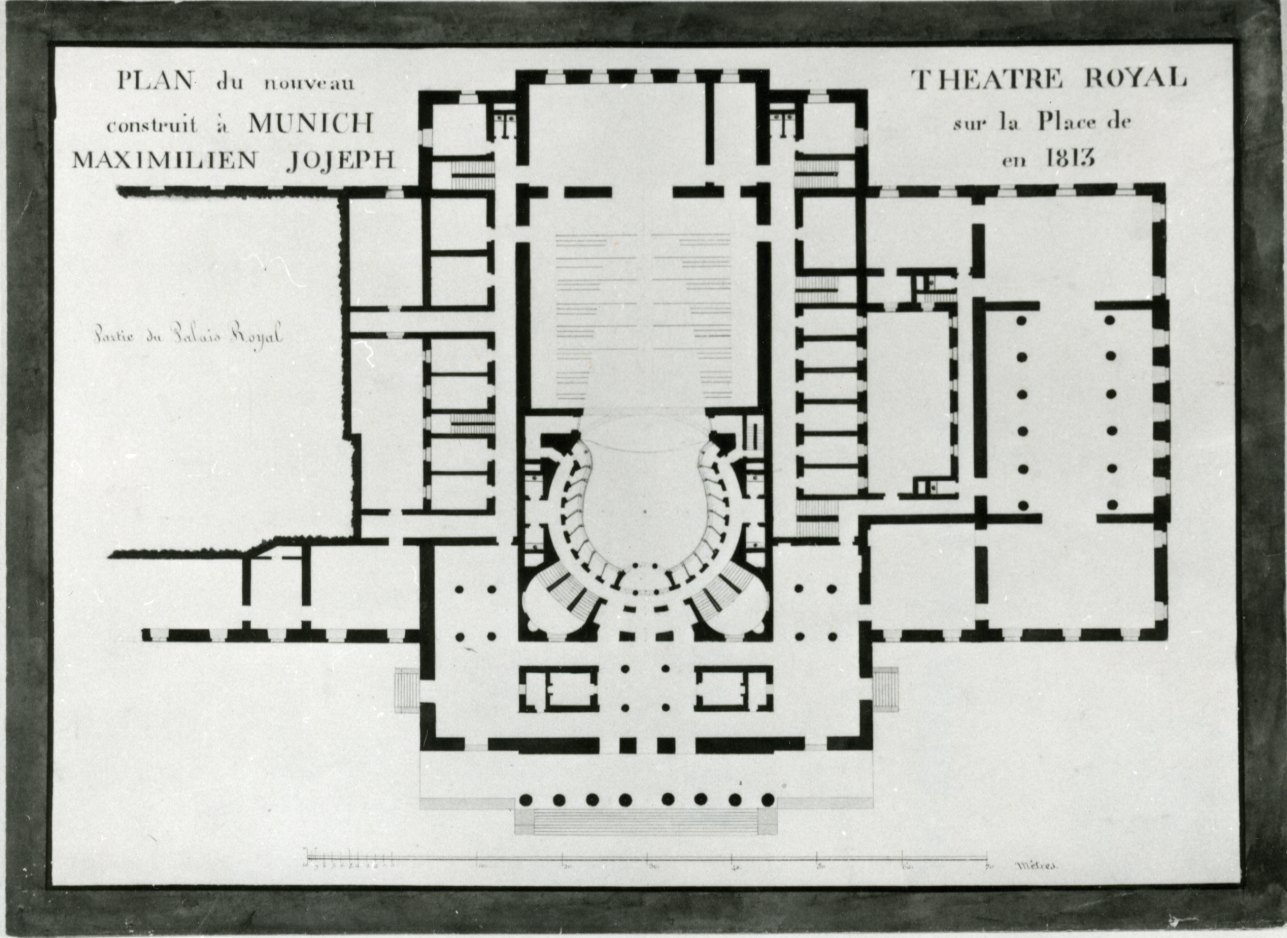 pianta del nuovo Teatro Reale di Monaco di Baviera (disegno, opera isolata) di Canonica Luigi (prima metà sec. XIX)