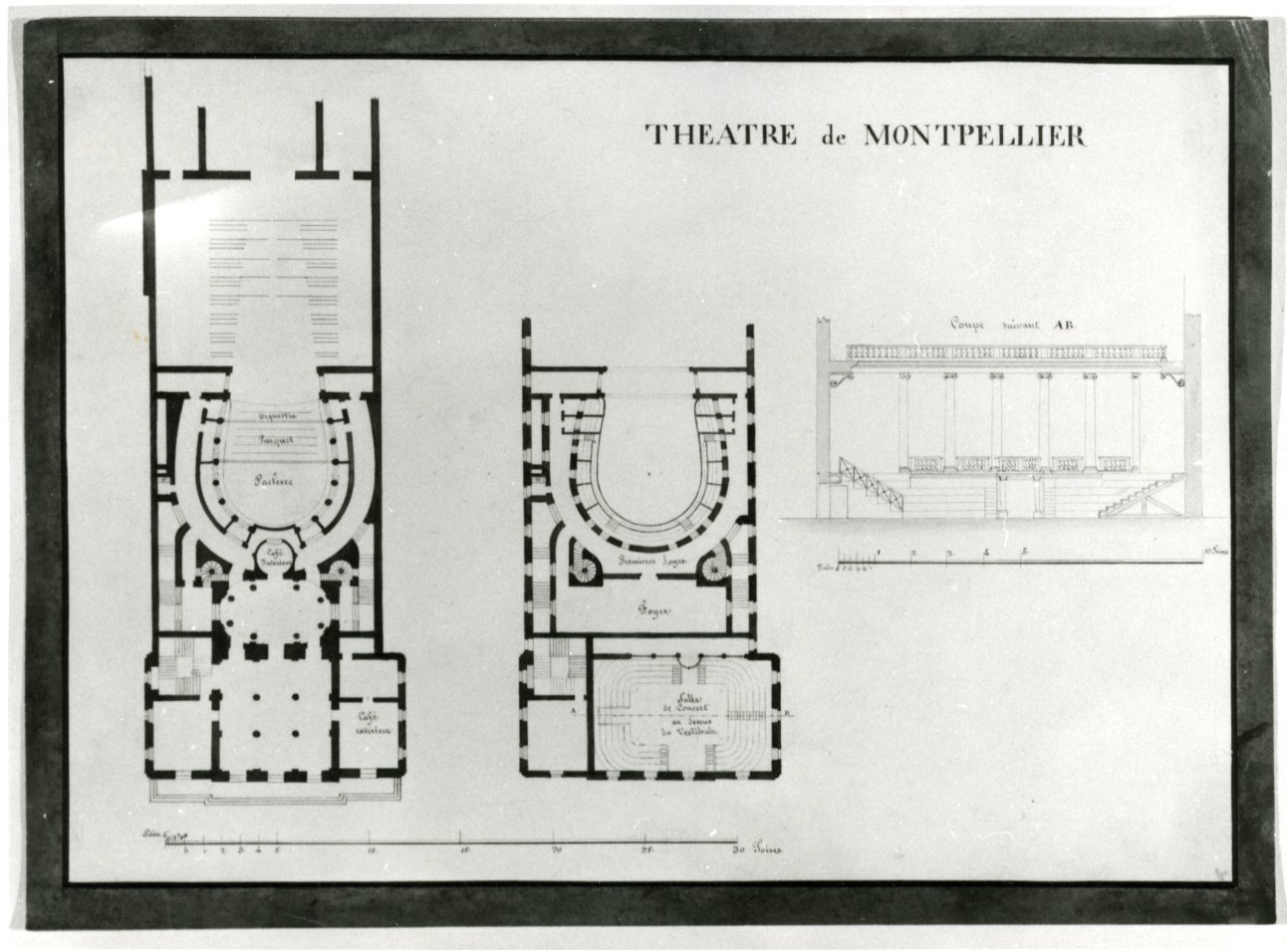 pianta del Teatro di Montpellier (disegno, opera isolata) di Canonica Luigi (prima metà sec. XIX)