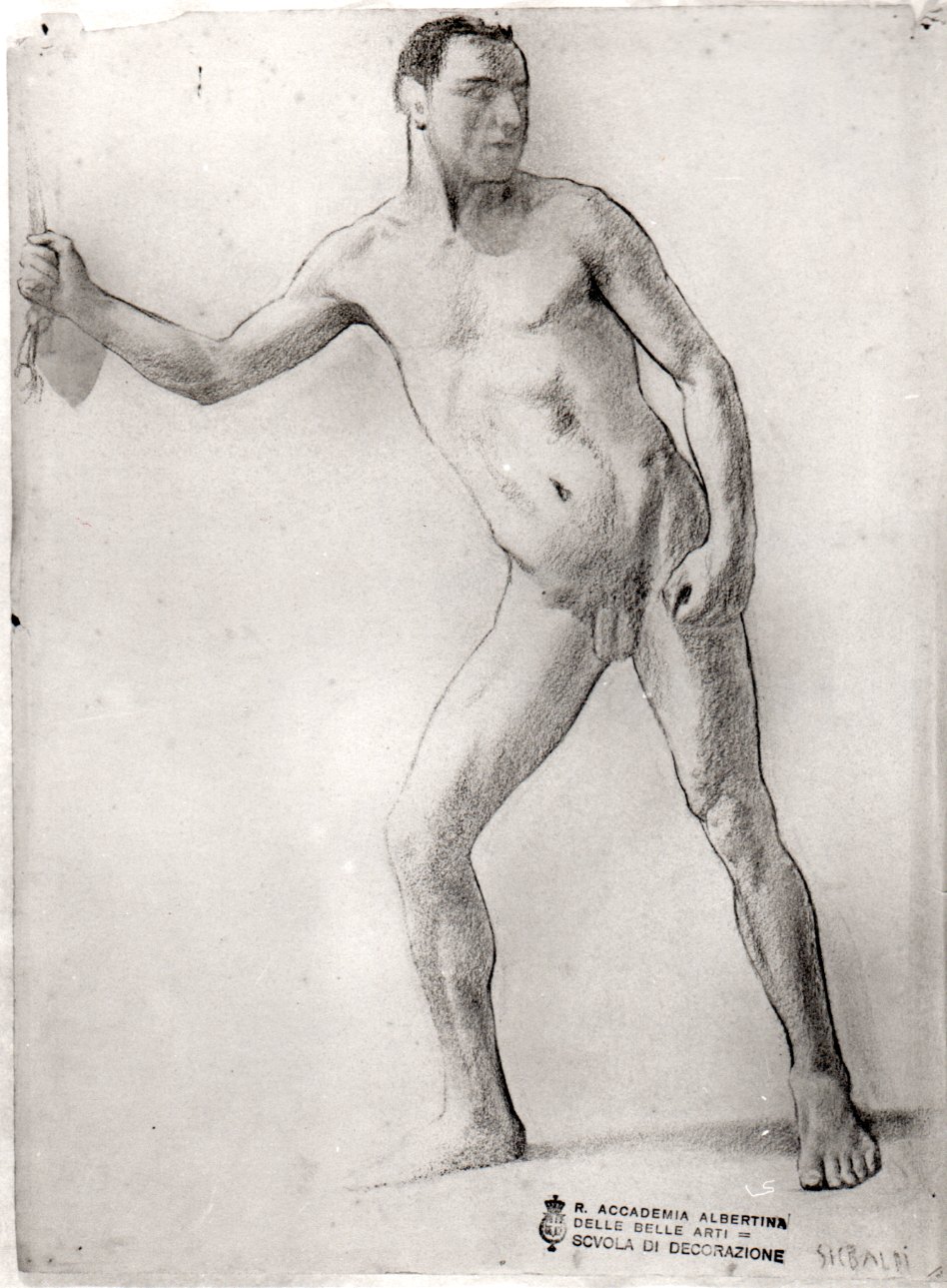 figura maschile nuda (disegno, opera isolata) di Baldi S. M (secondo quarto sec. XX)