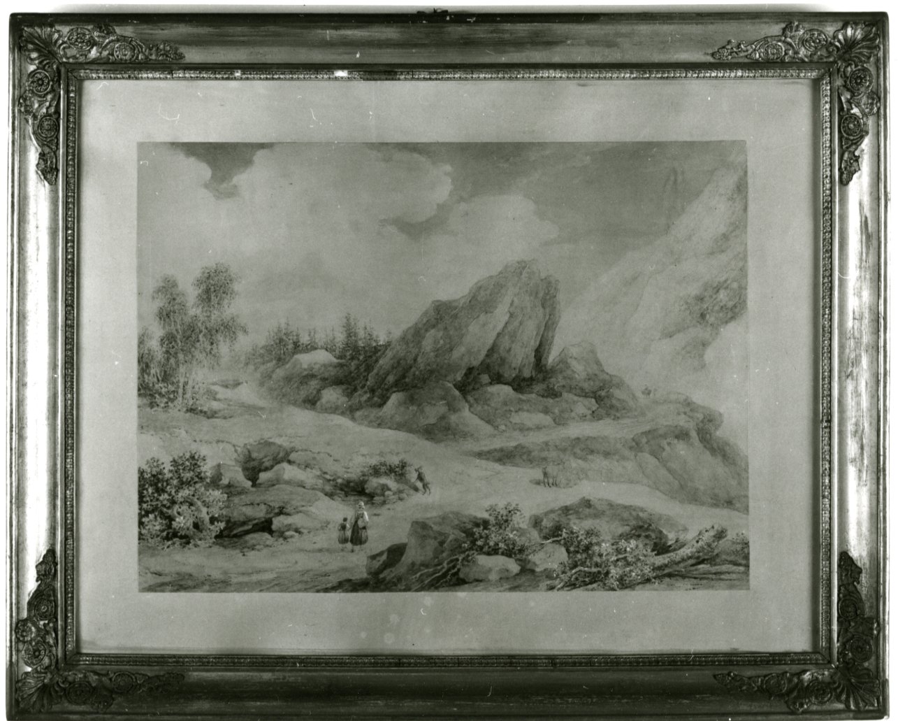 paesaggio montano con figure (disegno, opera isolata) di Storelli Felice Maria Ferdinando (metà sec. XIX)