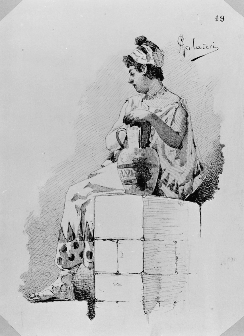 figura femminile in costume classico (disegno, opera isolata) di Galateri A (ultimo quarto sec. XIX)
