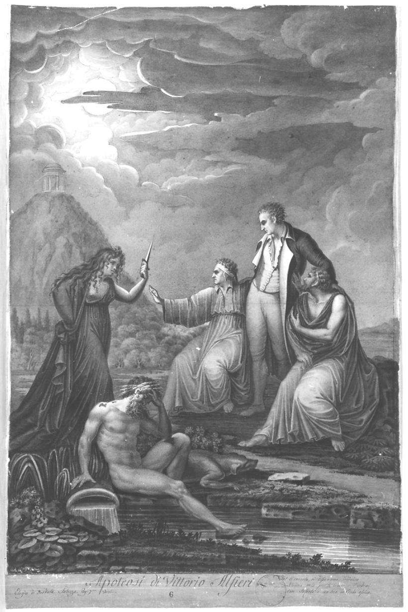 Apoteosi di Vittorio Alfieri, apoteosi di Vittorio Alfieri (disegno, opera isolata) di Monticone Giuseppe (sec. XIX)