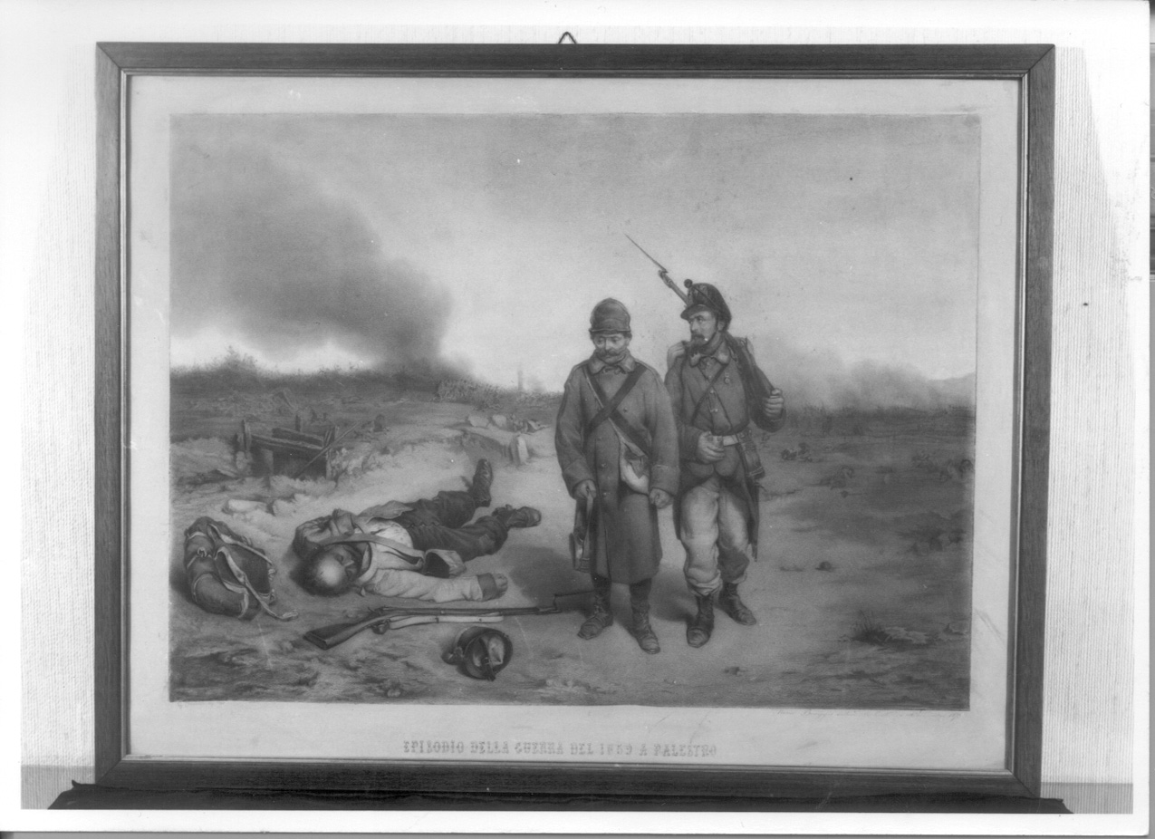 Episodio della guerra del 1859 a Palestro, battaglia di Palestro (disegno, opera isolata) di Braggi Maria Bianca (terzo quarto sec. XIX)