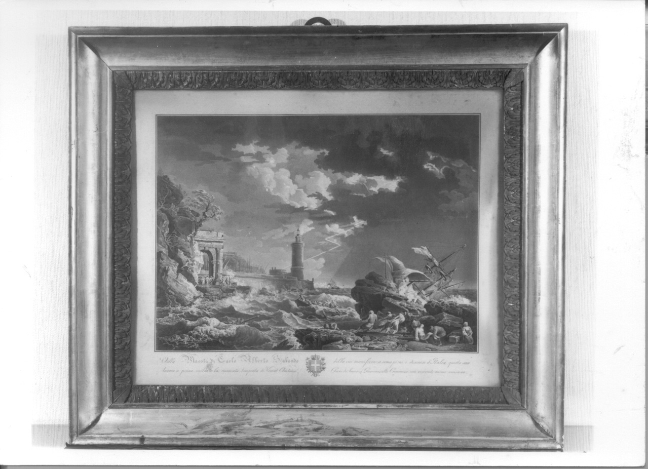 La Tempesta, Marina con velieri (disegno, opera isolata) di Porro de Somenzi Antonio (secondo quarto sec. XIX)