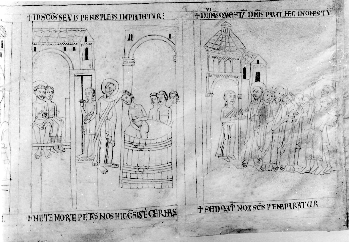 persecuzione degli apostoli (disegno, elemento d'insieme) - ambito vercellese (fine/inizio secc. XII/ XIII)