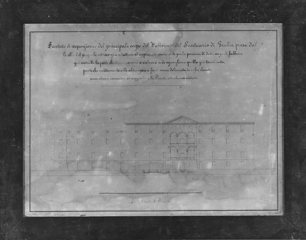 facciata meridionale dell'Ospizio del Santuario di Graglia (disegno, opera isolata) - ambito biellese (terzo quarto sec. XIX)