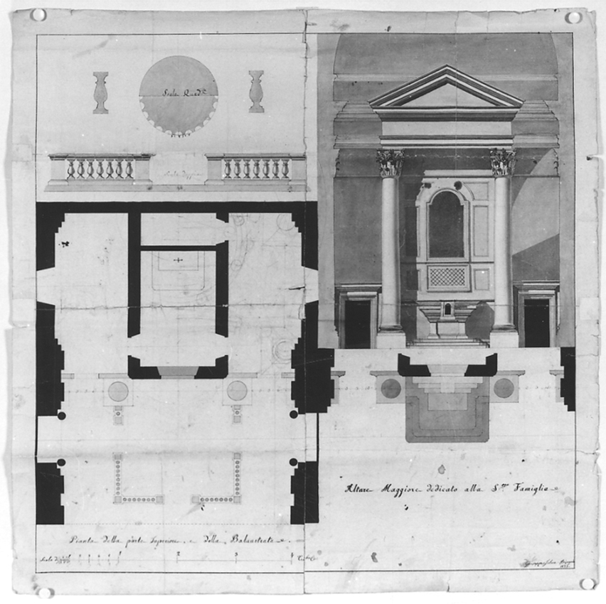 Progetto di Altar Maggiore dedicato alla Sacra Famiglia, progetto di altare (disegno, opera isolata) di Selva Giuseppe (prima metà sec. XIX)