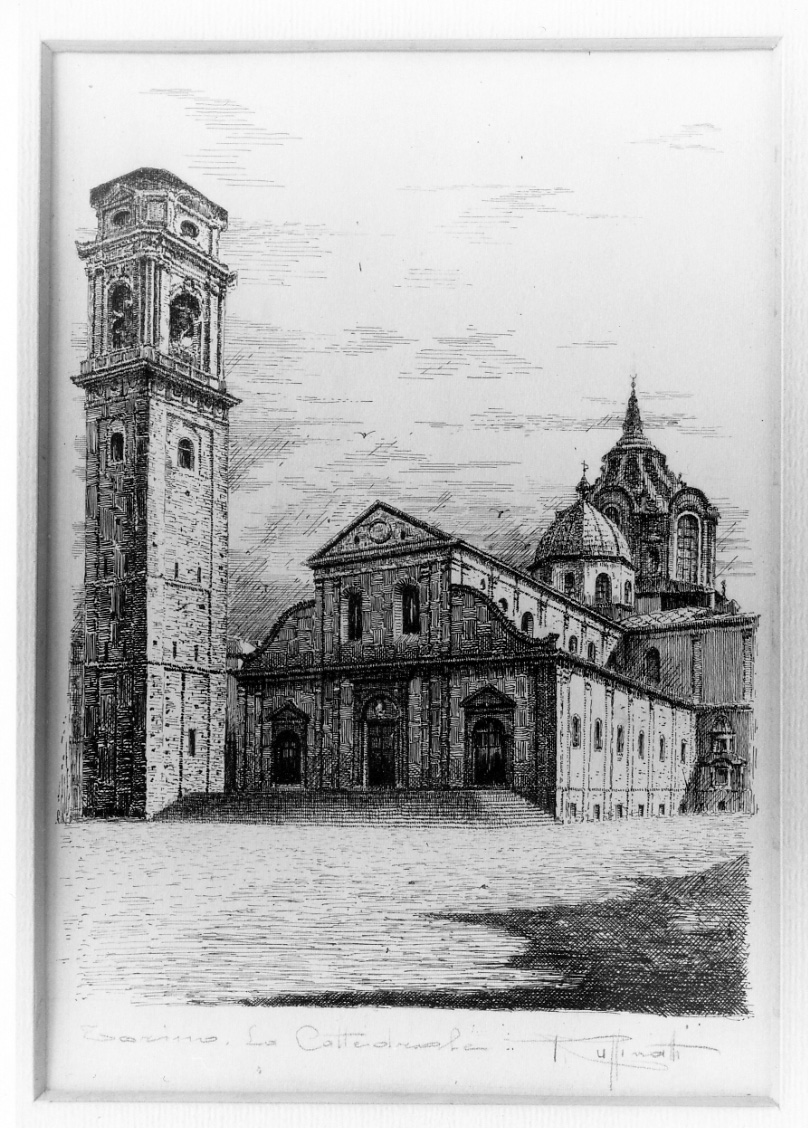 Torino, la Cattedrale, veduta del duomo di Torino (disegno, opera isolata) di Ruffinatti Luigi (metà sec. XX)