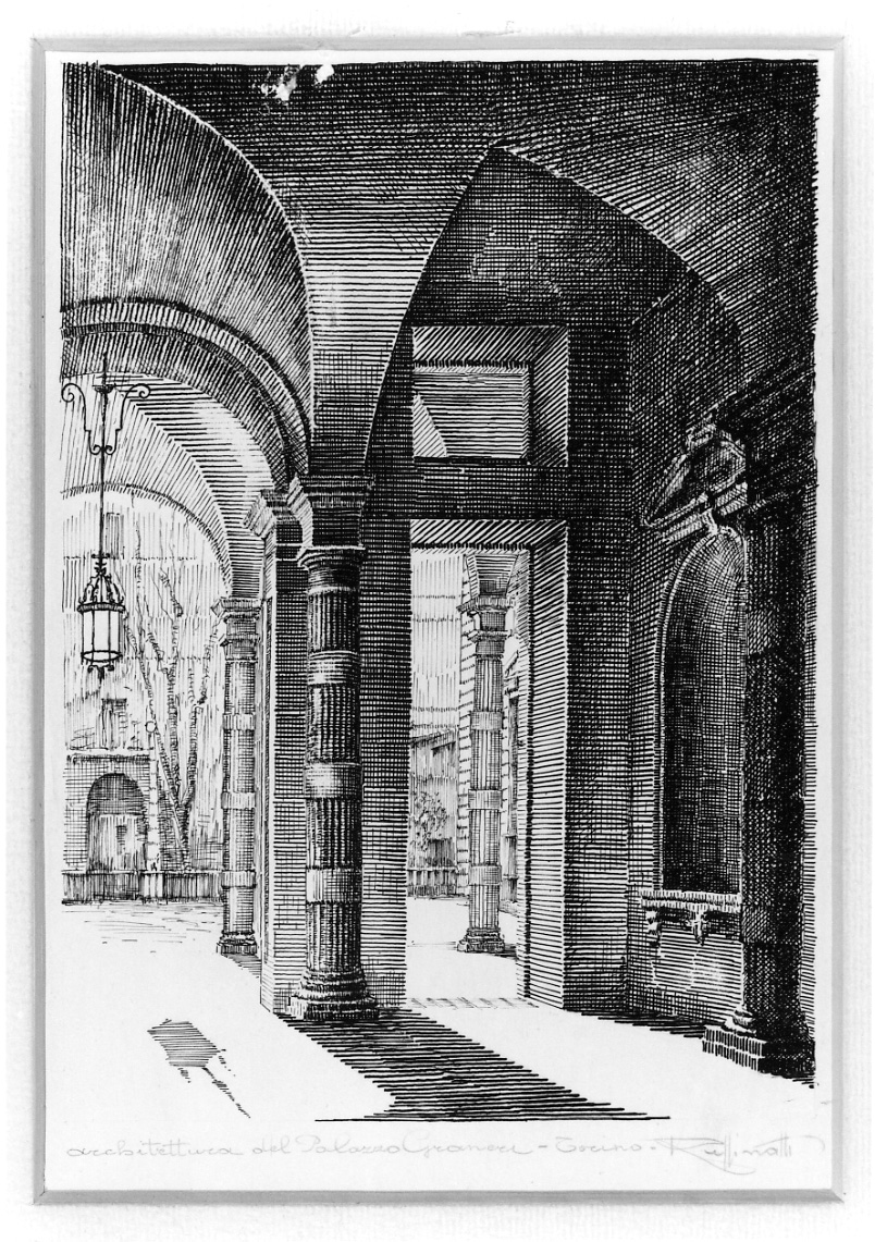 architettura del Palazzo Graneri, veduta di palazzo Graneri a Torino (disegno, opera isolata) di Ruffinatti Luigi (secondo quarto sec. XX)