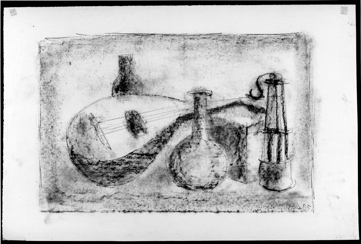 Natura morta con i mandolini, natura morta con mandolino (disegno, opera isolata) di Bolla Piero (metà sec. XX)