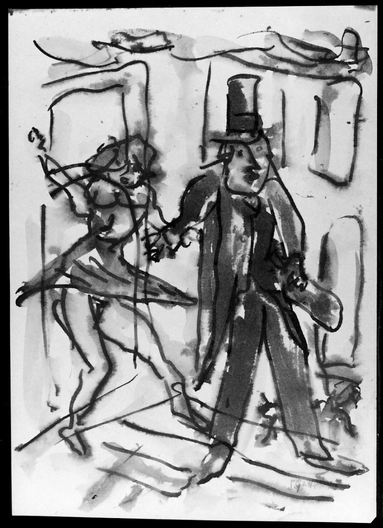 Incontro, figura maschile e figura femminile (disegno, opera isolata) di Gatto Salvatore (primo quarto sec. XX)