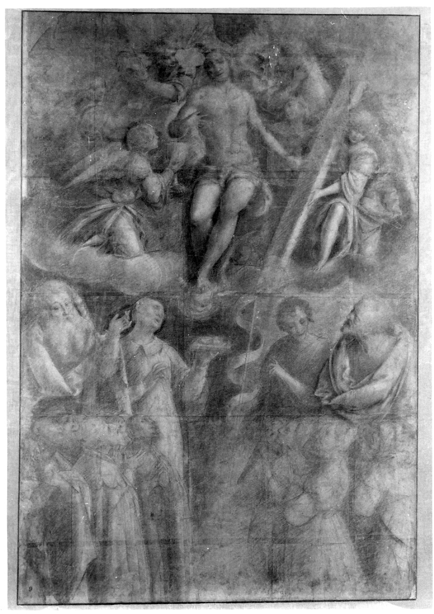 Cristo con strumenti della Passione, angeli, santi e devoti (disegno, opera isolata) di Lanino Bernardino (secondo quarto sec. XVI)