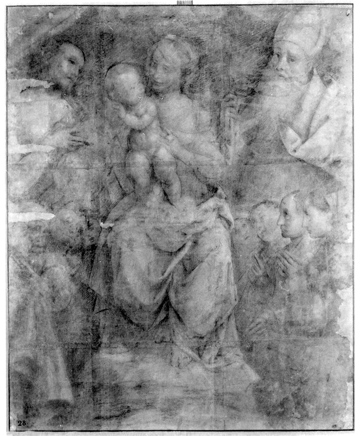 Madonna con Bambino tra Santi e devoti (disegno, opera isolata) di Lanino Bernardino (secondo quarto sec. XVI)