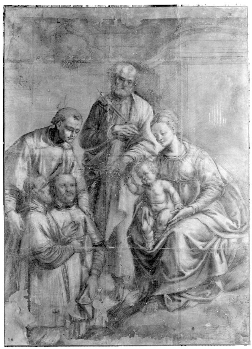 Madonna con Bambino, San Pietro, Santo Stefano e devoti (disegno, opera isolata) di Giovenone Giuseppe il Giovane (ultimo quarto sec. XVI)