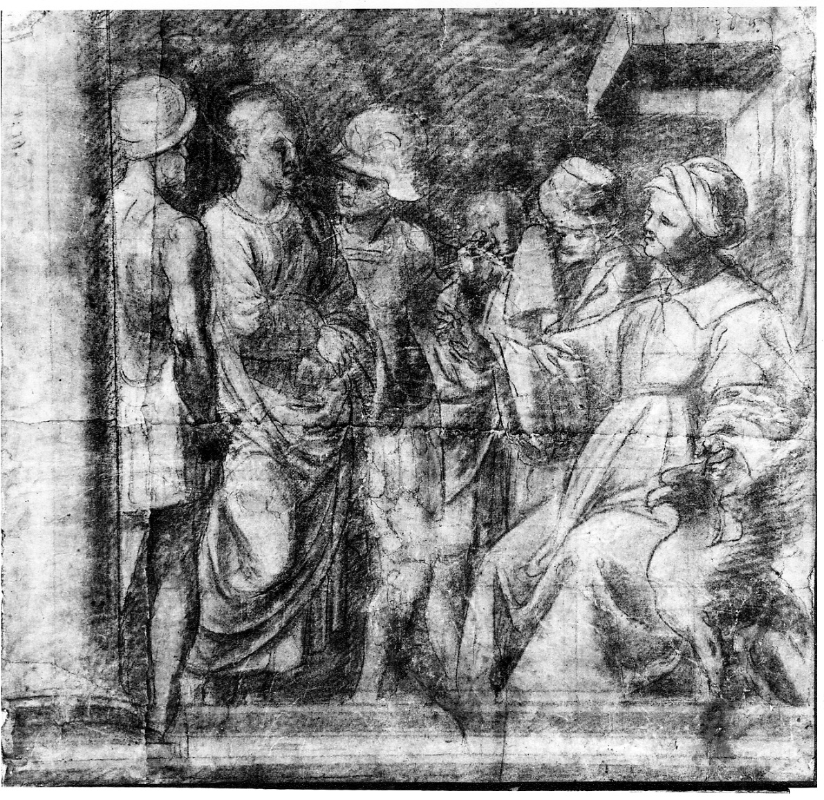 Santa Margherita d'Antiochia davanti ad Olibrio (disegno, opera isolata) di Giovenone Giuseppe il Giovane (attribuito) (ultimo quarto sec. XVI)