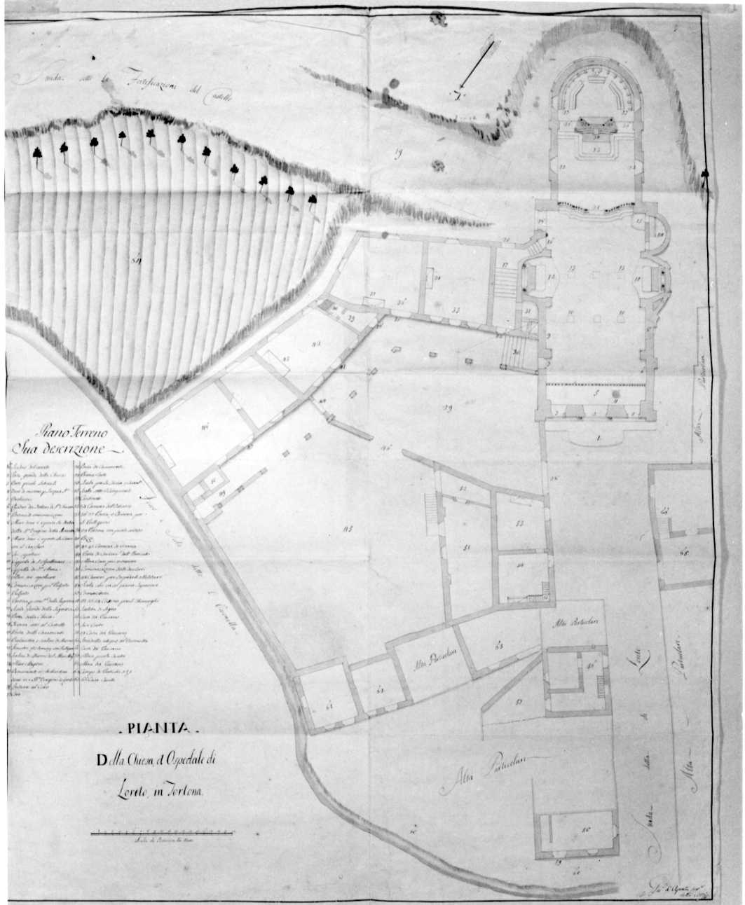 pianta della Chiesa di Santa Maria di Loreto e degli edifici annessi (disegno, opera isolata) di D'Aponte Giovanni (metà sec. XVIII)
