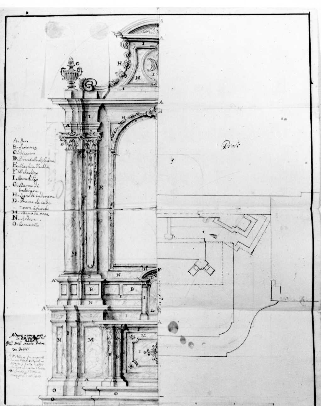 progetto per ancona e altare maggiore della Chiesa di San Marziano (disegno, opera isolata) di Proli (ultimo quarto sec. XVIII)
