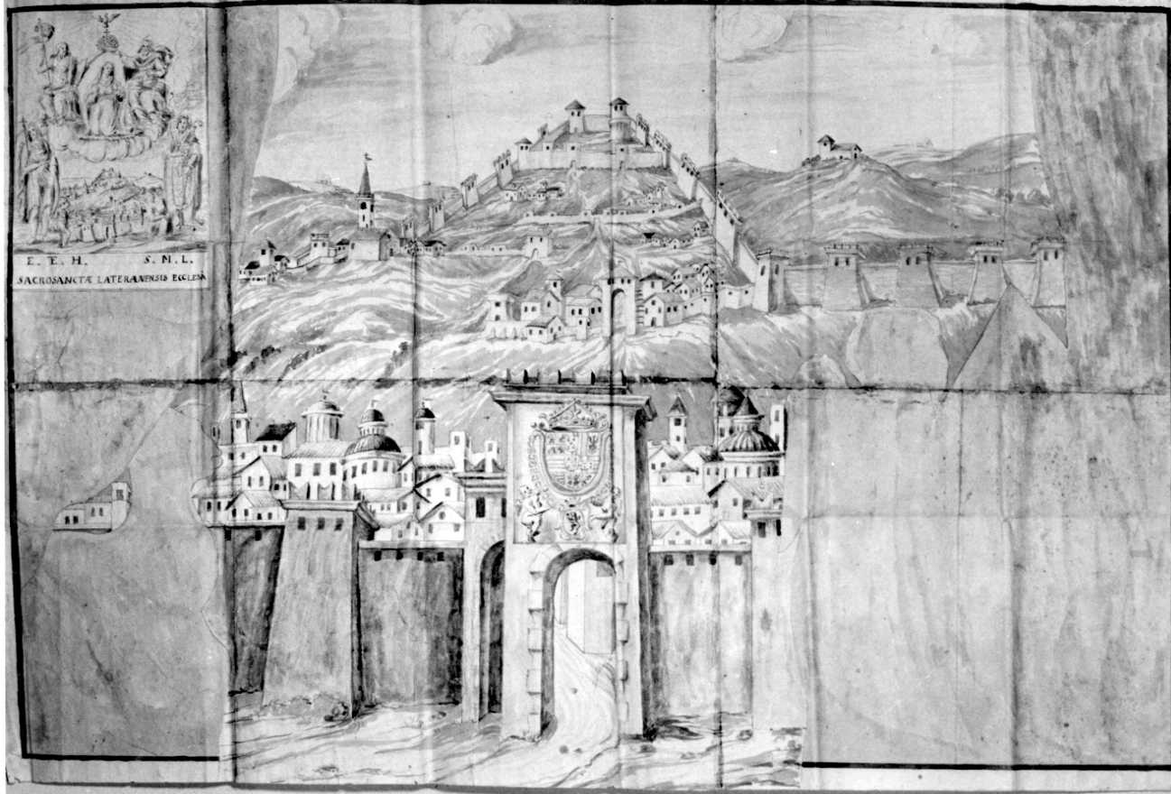 veduta di città (disegno, opera isolata) - ambito piemontese (ultimo quarto sec. XVIII)