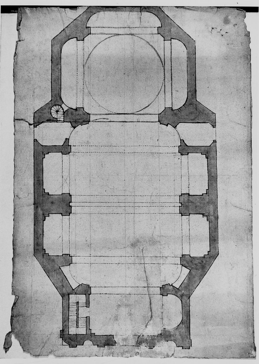 Pianta della chiesa/ parrocchiale/ con gli spartiti, pianta di chiesa (disegno, opera isolata) di Fontana fratelli (attribuito) (metà sec. XVIII)