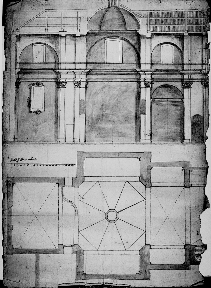 pianta e sezione longitudinale di chiesa (disegno, opera isolata) di Fontana fratelli (attribuito) (metà sec. XVIII)