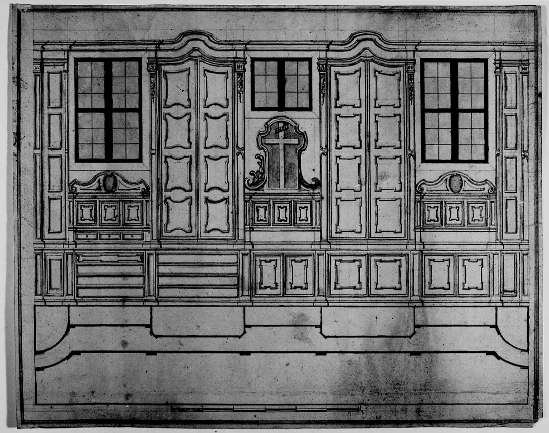 pianta e prospetto di mobile da sacrestia (disegno, opera isolata) di Rasetti Giovanni Antonio (seconda metà sec. XVIII)