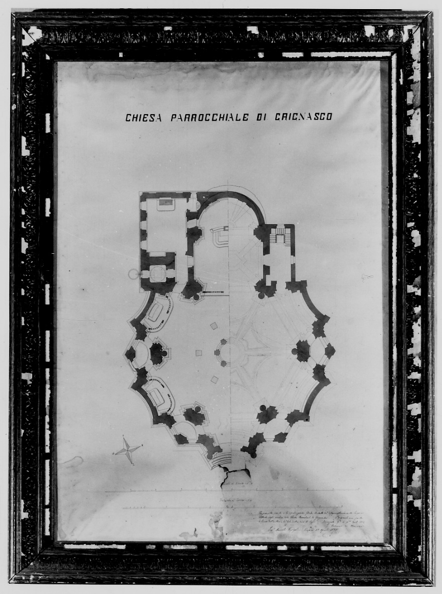 Chiesa parrocchiale di Grignasco, pianta di chiesa (disegno, opera isolata) di Zorzoli Marcello (fine sec. XIX)
