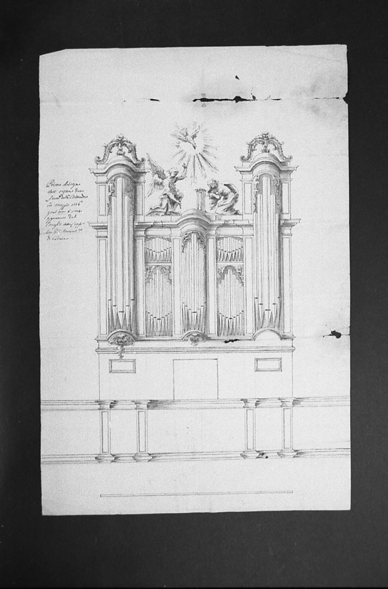 progetto d'organo (disegno, opera isolata) di Callandra Giuseppe (primo quarto sec. XVIII)