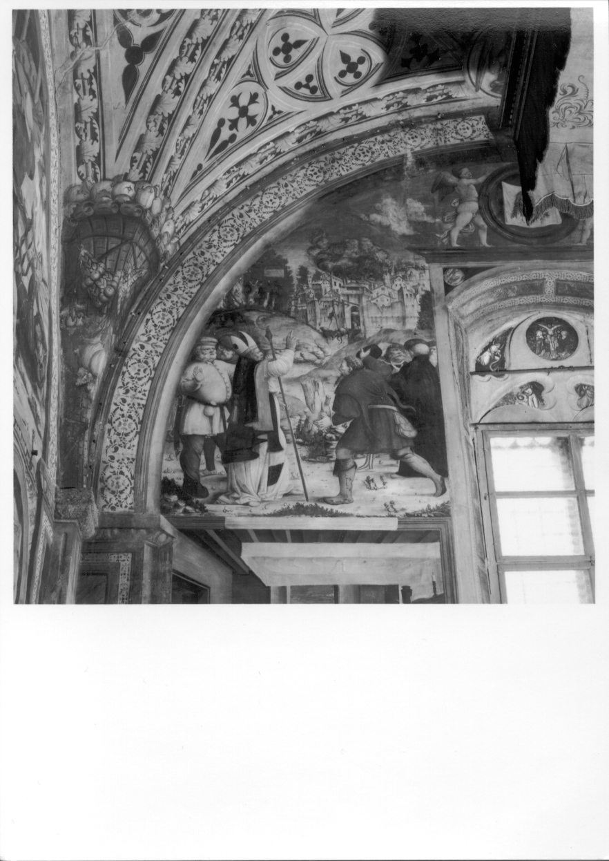 San Gaudenzio spegne l'incendio di Novara con le sue preghiere (dipinto, elemento d'insieme) di Zanetti Antonio detto Bugnate (metà sec. XVI)