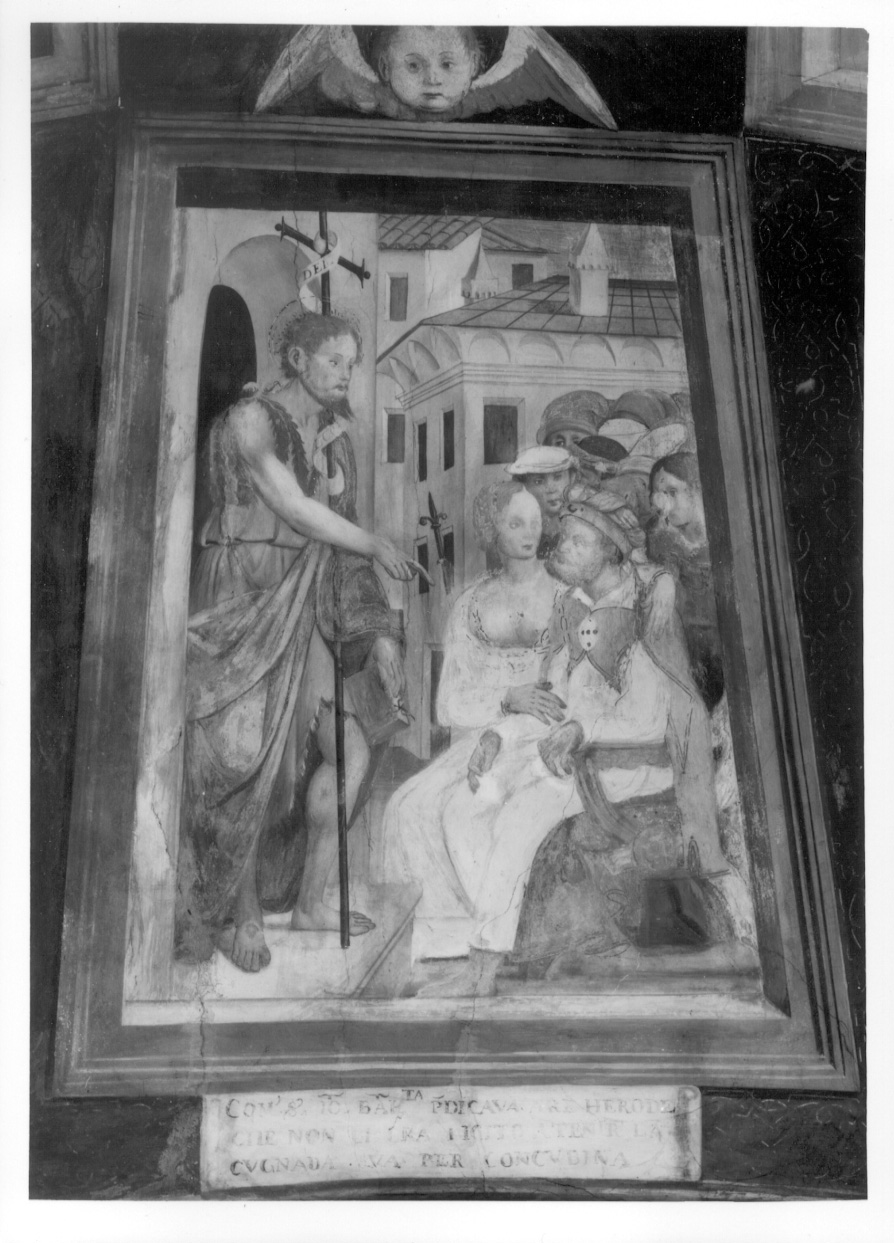 San Giovanni Battista ammonisce Erode ed Erodiade (dipinto, elemento d'insieme) di Giacomo da Cardone (terzo quarto sec. XVI)