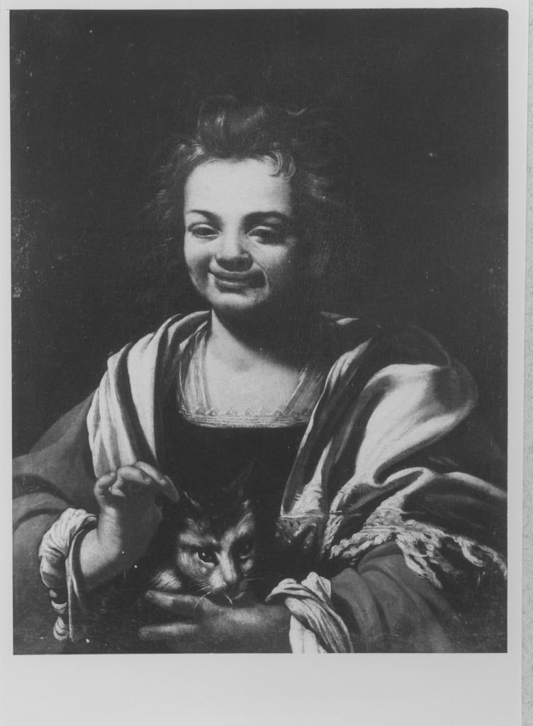 ragazza che accarezza un gatto (dipinto) di Bonito Giuseppe (attribuito) (sec. XVIII)