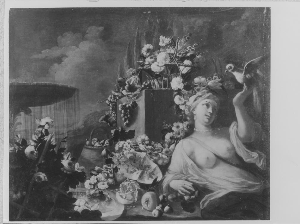 Natura morta con figura femminile (dipinto) di Cusati Gaetano (attribuito), Miglionico Andrea (attribuito) (inizio sec. XVIII)