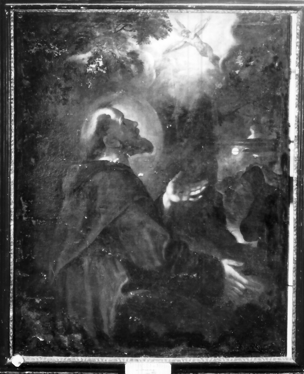 San Francesco d'Assisi in preghiera davanti alla croce (dipinto, opera isolata) - ambito Italia meridionale (fine/inizio secc. XVII/ XVIII)