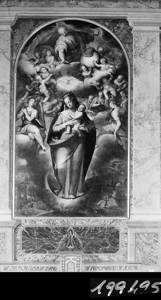 Immacolata Concezione in gloria con Dio Padre e colomba dello Spirito Santo (dipinto) di Calvaert Denys detto Dionisio fiammingo (sec. XVII)