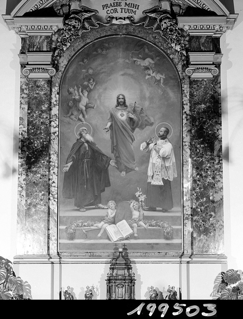 Sacro Cuore di Gesù con Sant'Antonio abate e Sant'Antonio Maria Zaccaria (dipinto) di Fabbi Fabio (sec. XX)