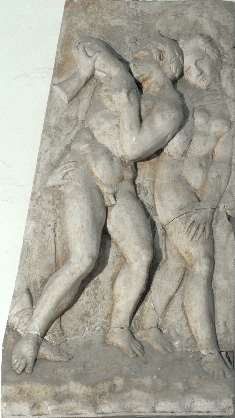 Adamo e Eva scacciati dall'angelo dal paradiso terrestre (calco, pendant) - bottega Italia centro-settentrionale (prima metà sec. XX)
