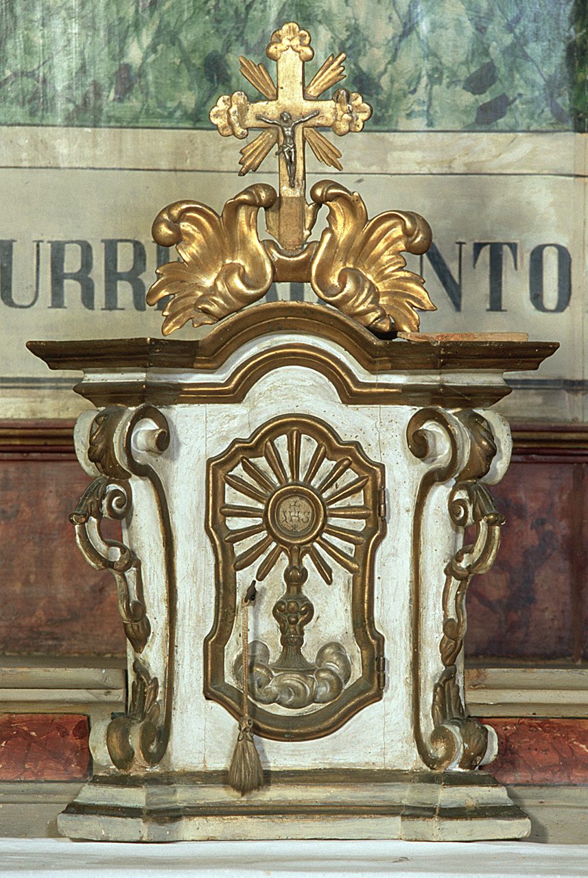 tabernacolo - a frontale architettonico - manifattura ferrarese (sec. XIX)